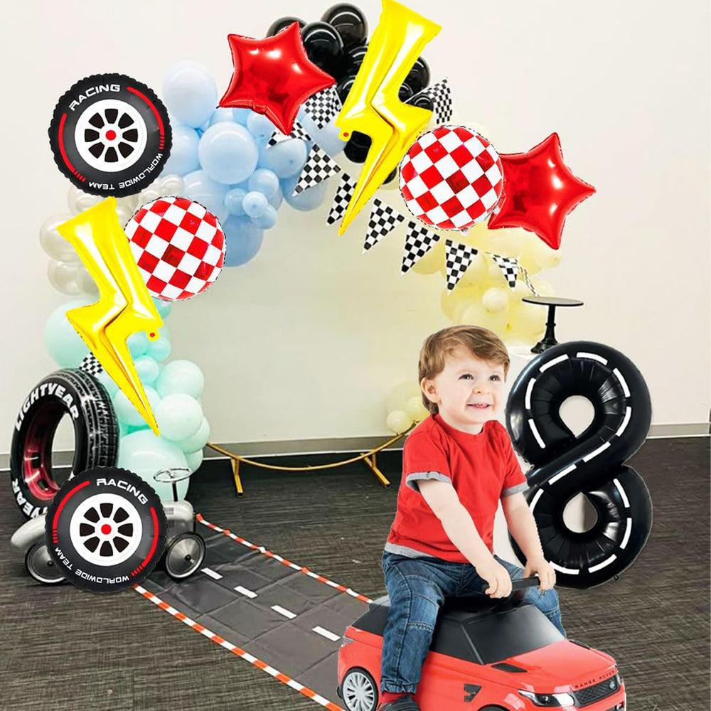 YNITSED party decor bundle complements racetrack balloons for cohesive scenes