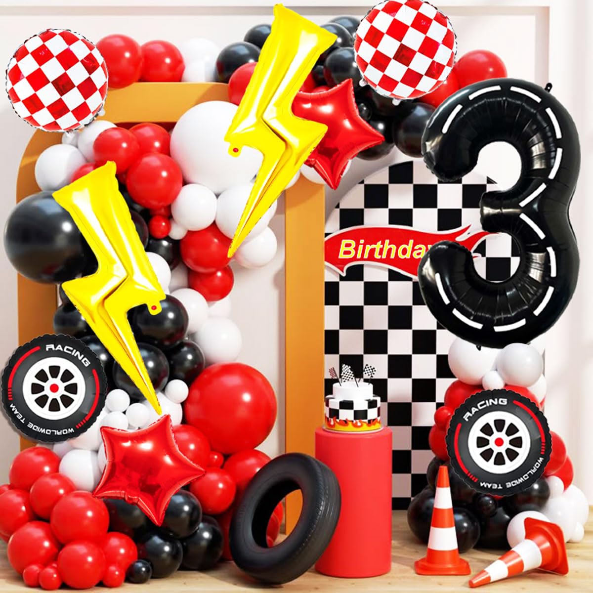 YNITSED Red tire balloons add playful detail to party setup