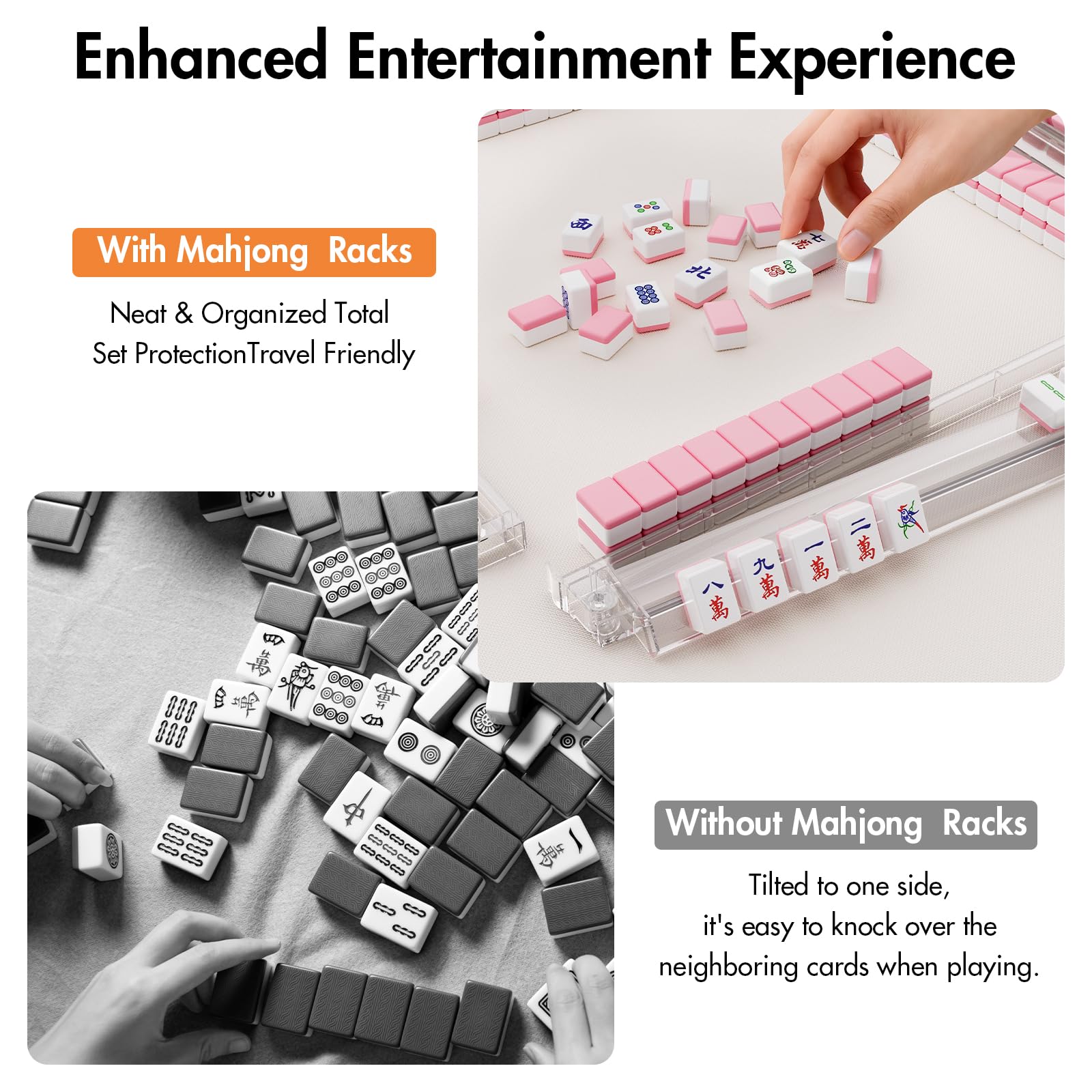 Elegant home mahjong setup with YOAEAILY racks for casual sessions.