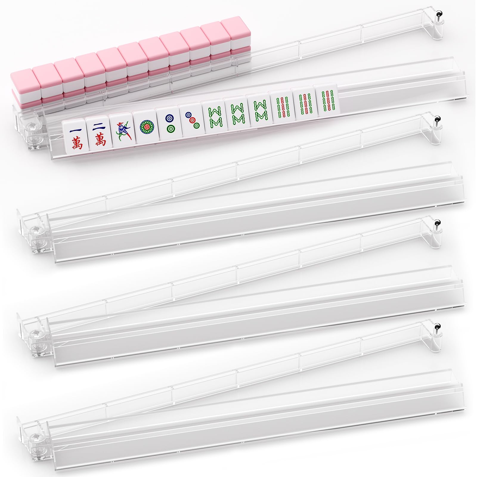 YOAEAILY Mahjong rack with pushers in clear acrylic protecting tiles.