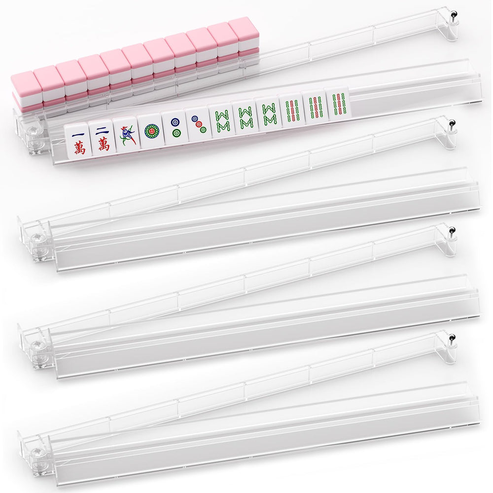 YOAEAILY Mahjong rack with pushers in clear acrylic protecting tiles.