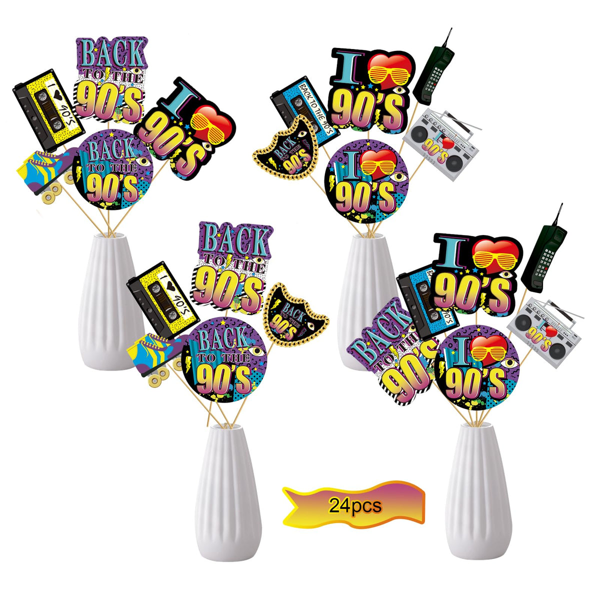 Yoaokiy 90s party decorations centerpiece sticks brighten the table with retro flair.