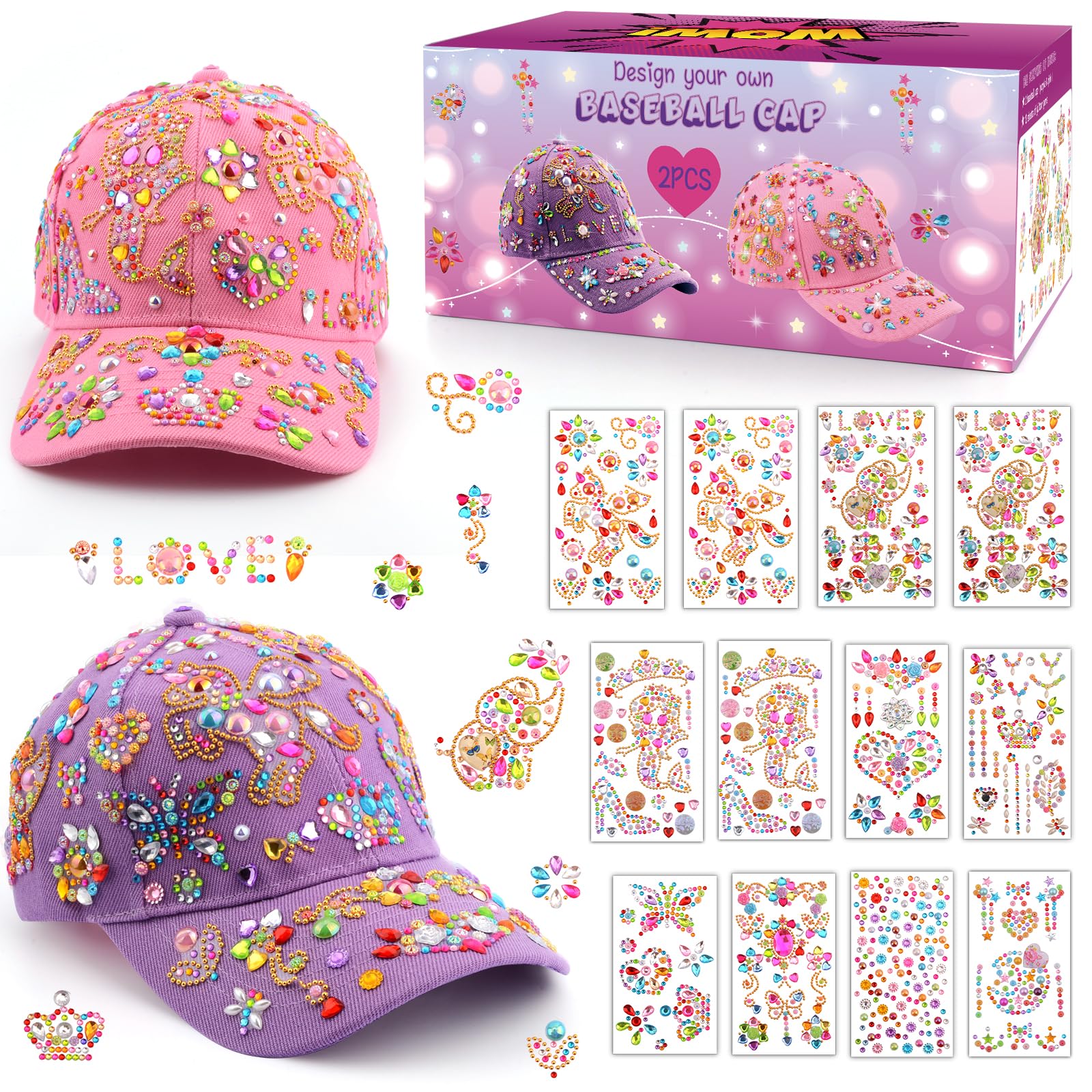 Yoart unicorn gems stickers cap purple highlights creativity and personal style.