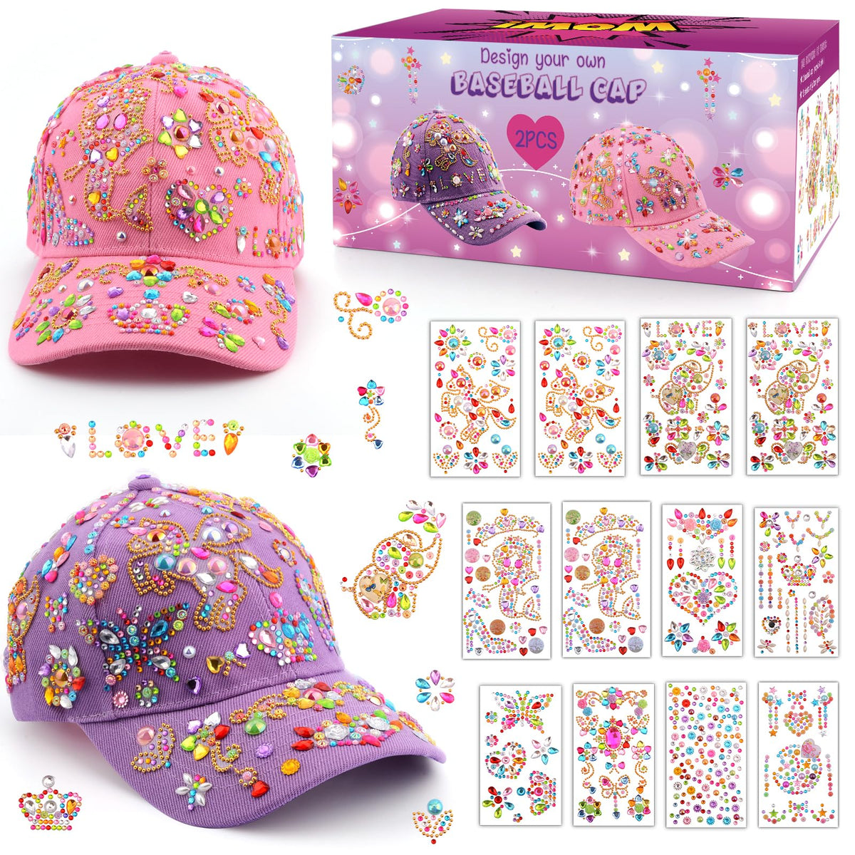 Yoart unicorn gems stickers cap purple highlights creativity and personal style.