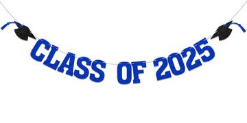 Yochamc Class of 2025 banner letters close-up with blue glitter for party decor