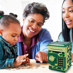 Yoego Kids Money Bank green camo packaging with included components