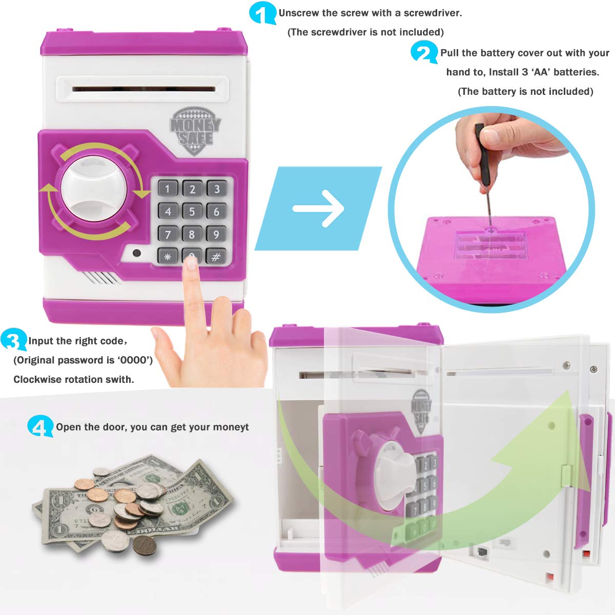 YOEGO kids money bank in use with a child counting coins