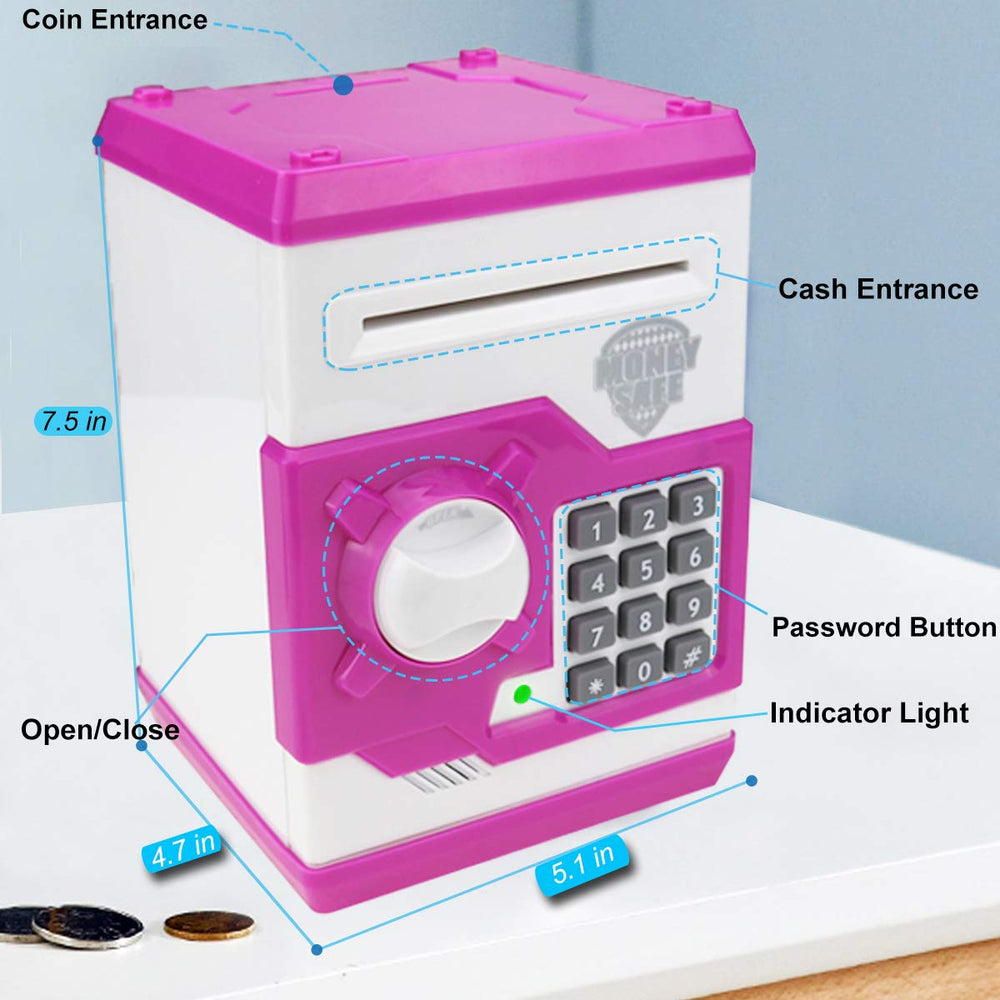 YOEGO kids money bank paper scroll action showcases automatic money wrap feature