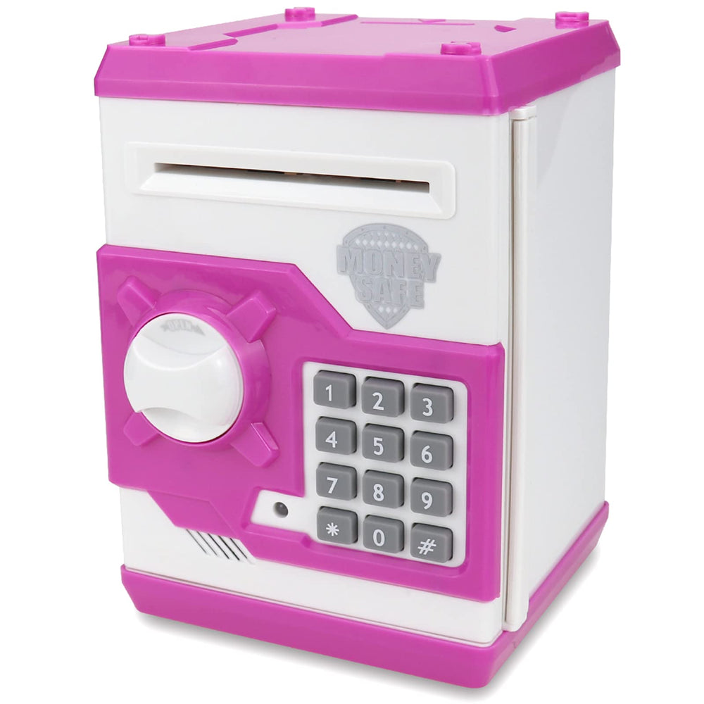 YOEGO Kids Money Bank pink front view shows the secure password panel for easy savings