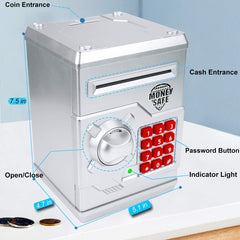 Yoego Kids Money Bank silver paper scroll demonstrates automatic money intake for saving.