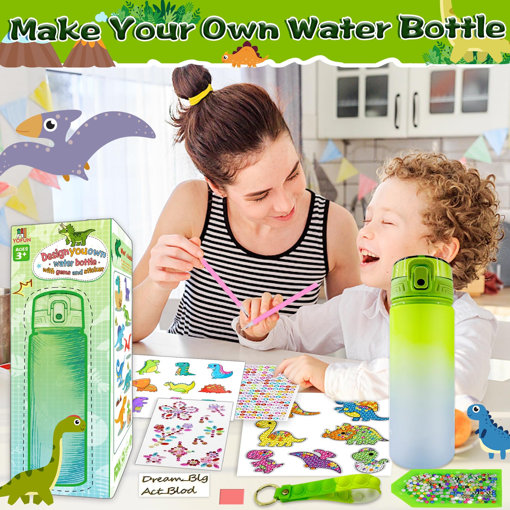 YOFUN dinosaur gem painting arts adds sparkle to craft time and drinks