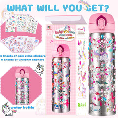 YOFUN peel-and-stick crafting action on a water bottle.