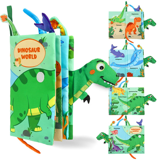 YOGINGO baby cloth book cover with Dinosaur World theme promotes tactile exploration.