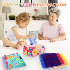 YOGINGO baby tissue box silk scarves display color rich textures for motor skill practice