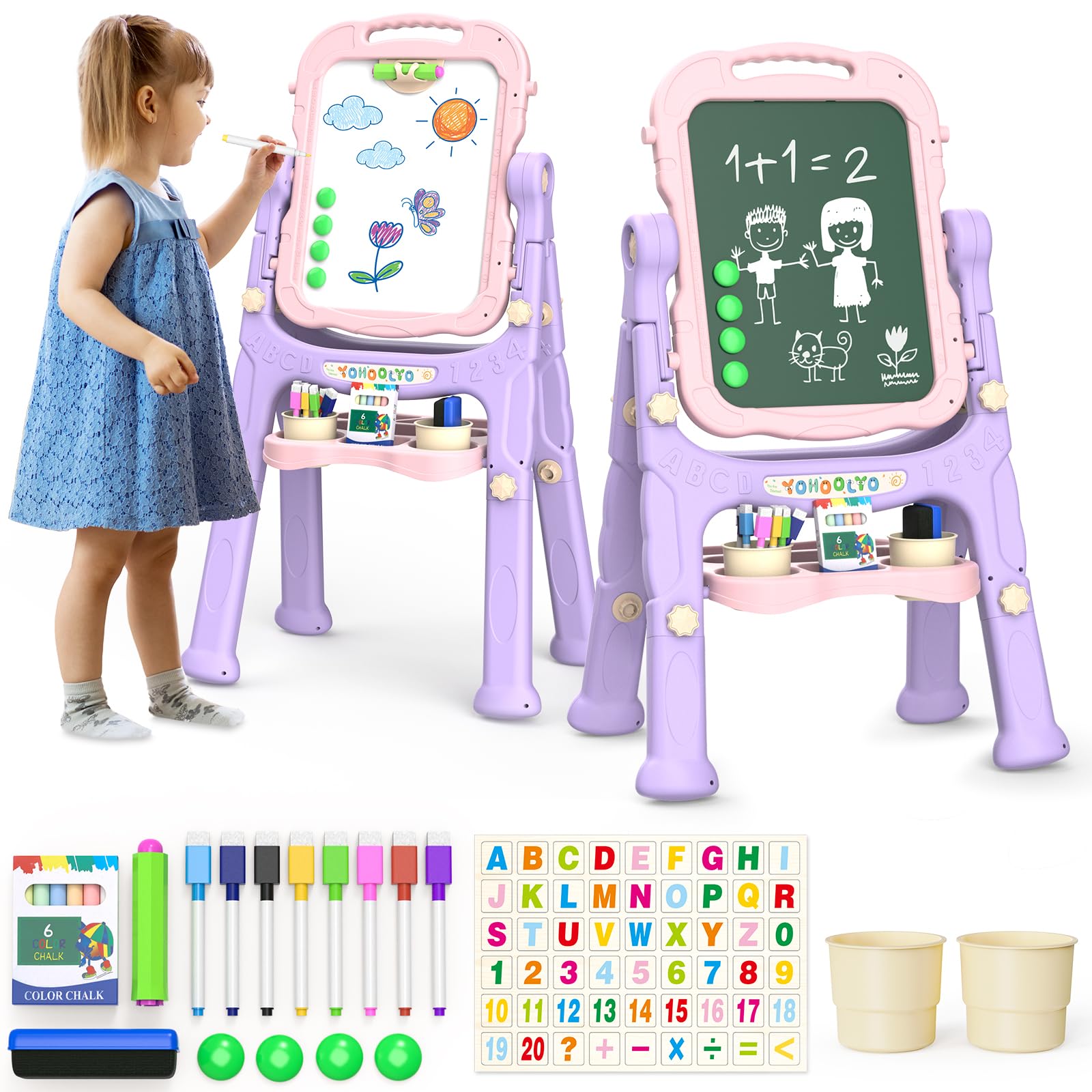 YOHOOLYO Kids Easel front view with 360 rotation for creative whiteboard use