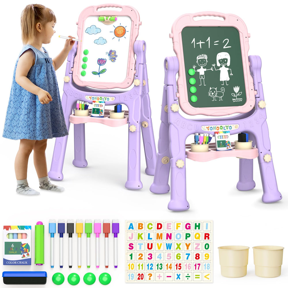 YOHOOLYO Kids Easel front view with 360 rotation for creative whiteboard use