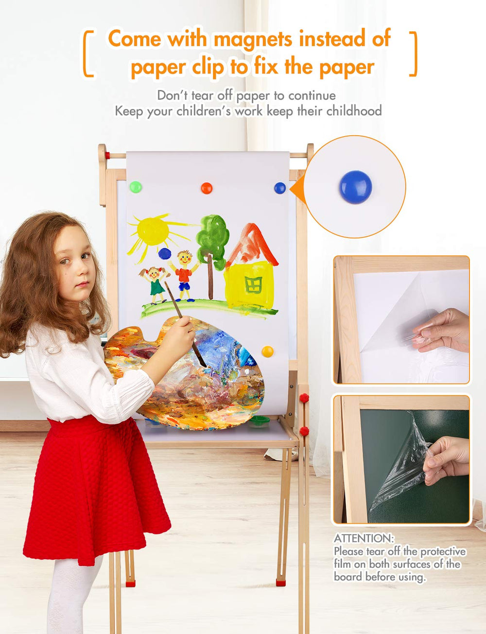 YOHOOLYO Kids Easel dry erase board supports quick doodling and easy cleanups