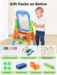 YOHOOLYO magnetic chalkboard easel supports chalk drawings and magnets