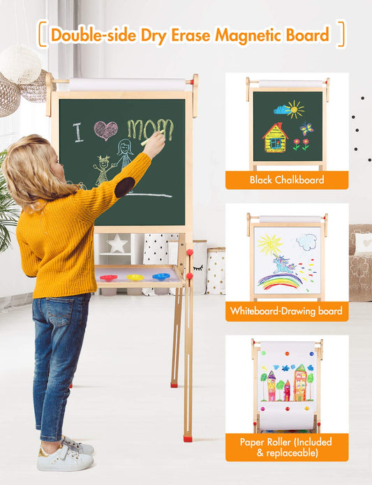YOHOOLYO Kids Easel paper roll action demonstrates easy roll-down drawing access