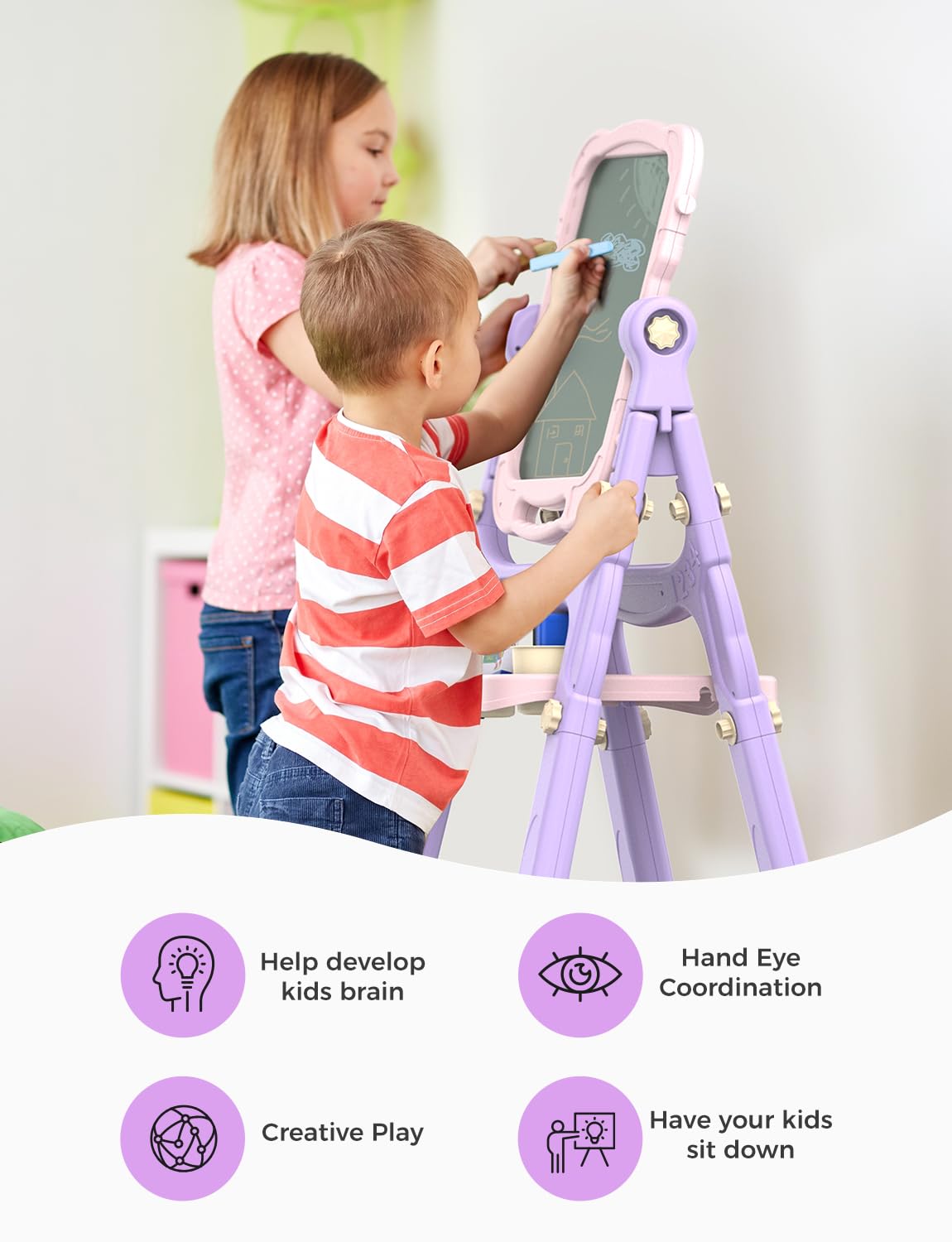 YOHOOLYO Kids Easel pink purple theme designed for girls 3 and up