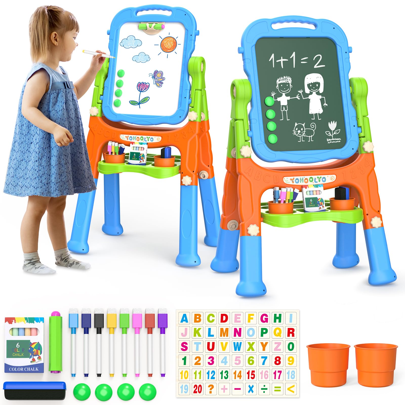 YOHOOLYO kids easel with rotatable board for versatile drawing and learning
