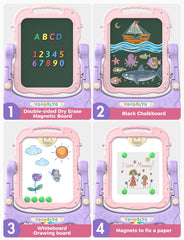 YOHOOLYO Kids Easel side view in pink and purple highlighting compact space fit