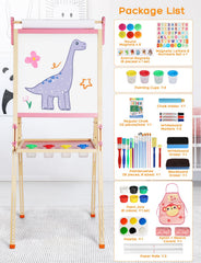 YOHOOLYO Kids Easel storage tray keeps cups within reach.