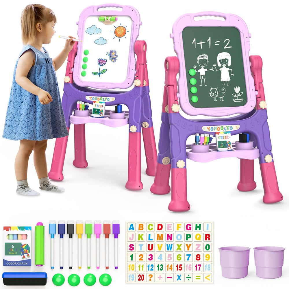 YOHOOLYO pink-purple themed easel complements kids' rooms