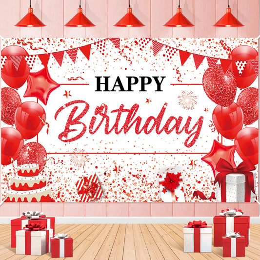 Yoirrat red white happy birthday banner front view for festive photos