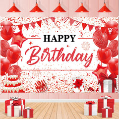 Yoirrat red white happy birthday banner front view for festive photos