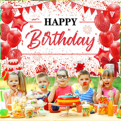 Yoirrat red white birthday banner with balloons and glitter features