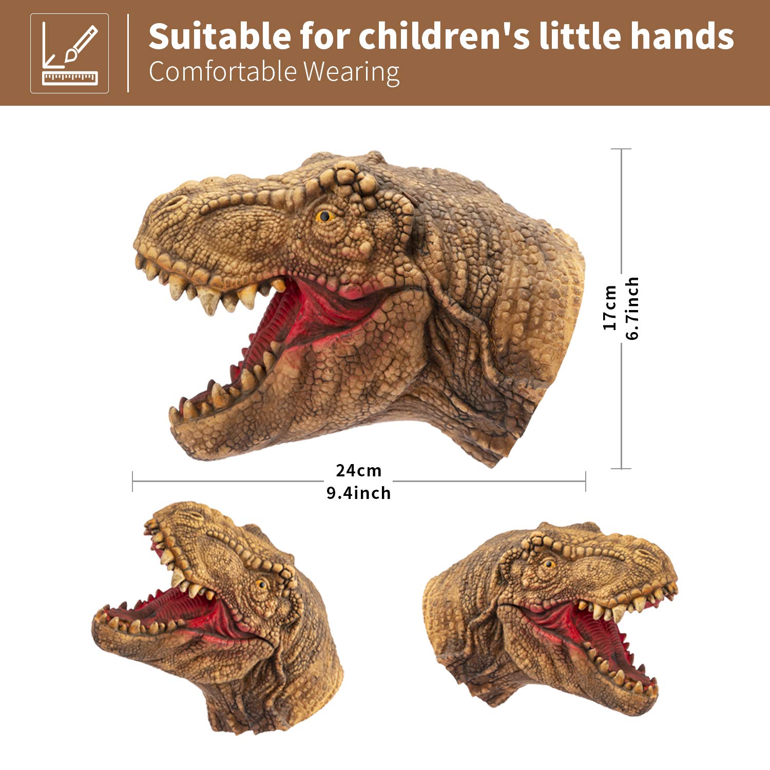 Yolococa hand puppet Dilophosaurus in action to spark pretend play