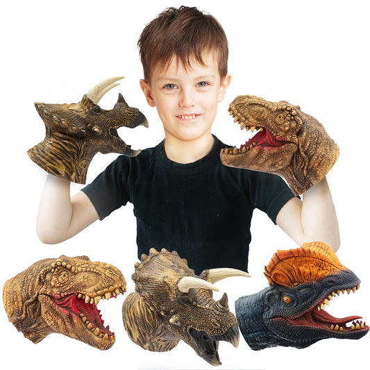 Yolococa dinosaur hand puppet Tyrannosaurus close-up showing lifelike latex texture for storytelling
