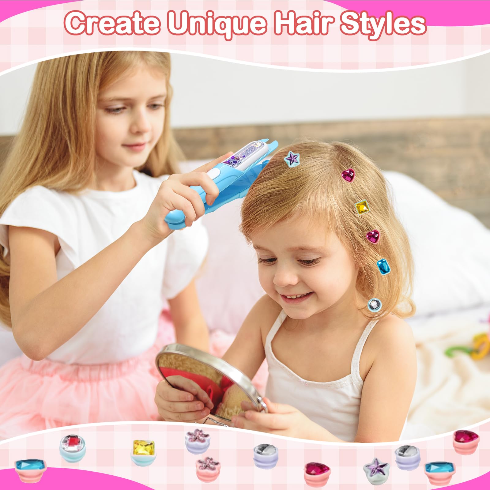 Yoloflix Hair Gem Stamper Tool demonstrating precise rhinestone placement.