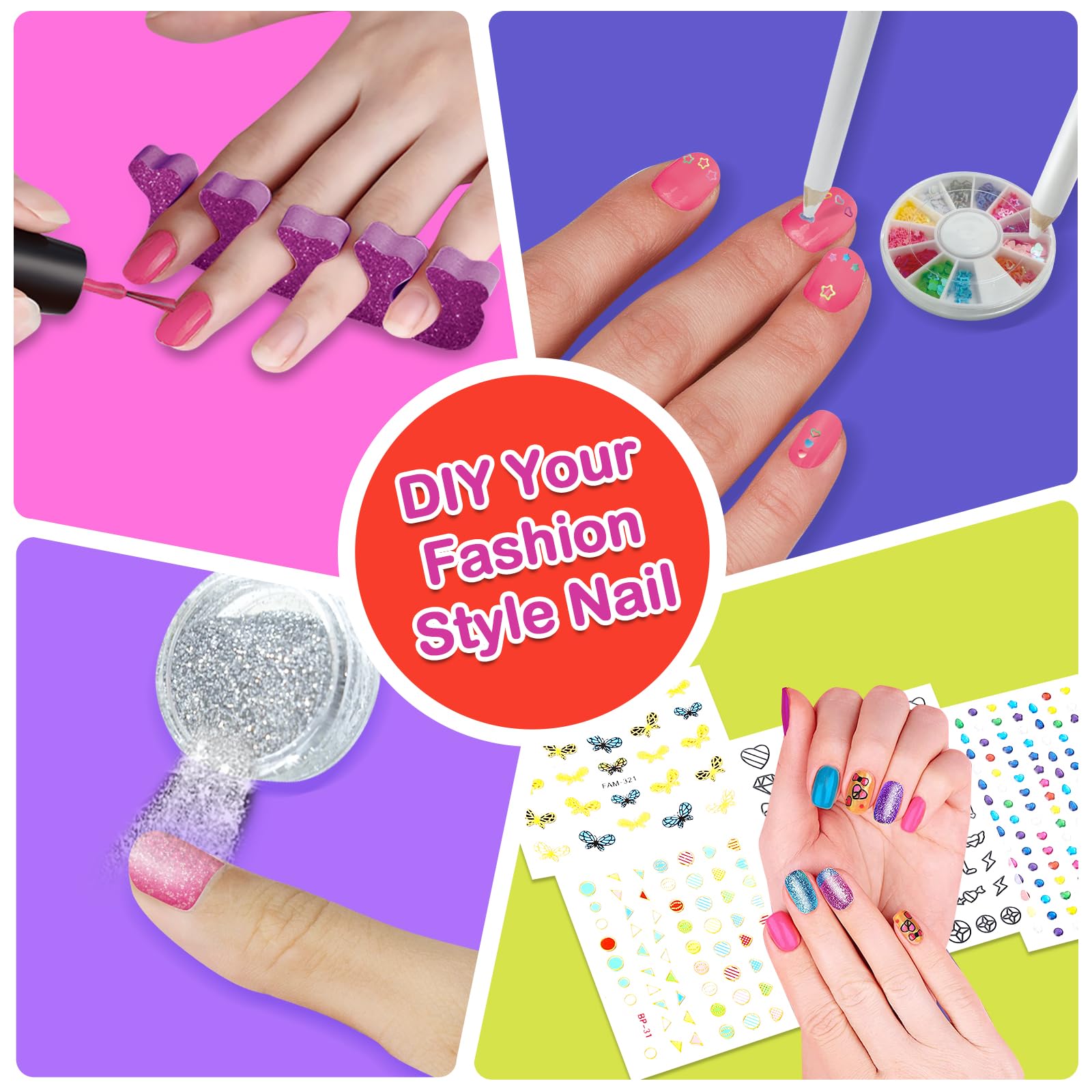 Yoloflix Nail Polish Kit glitter pots add sparkle to designs for fun looks