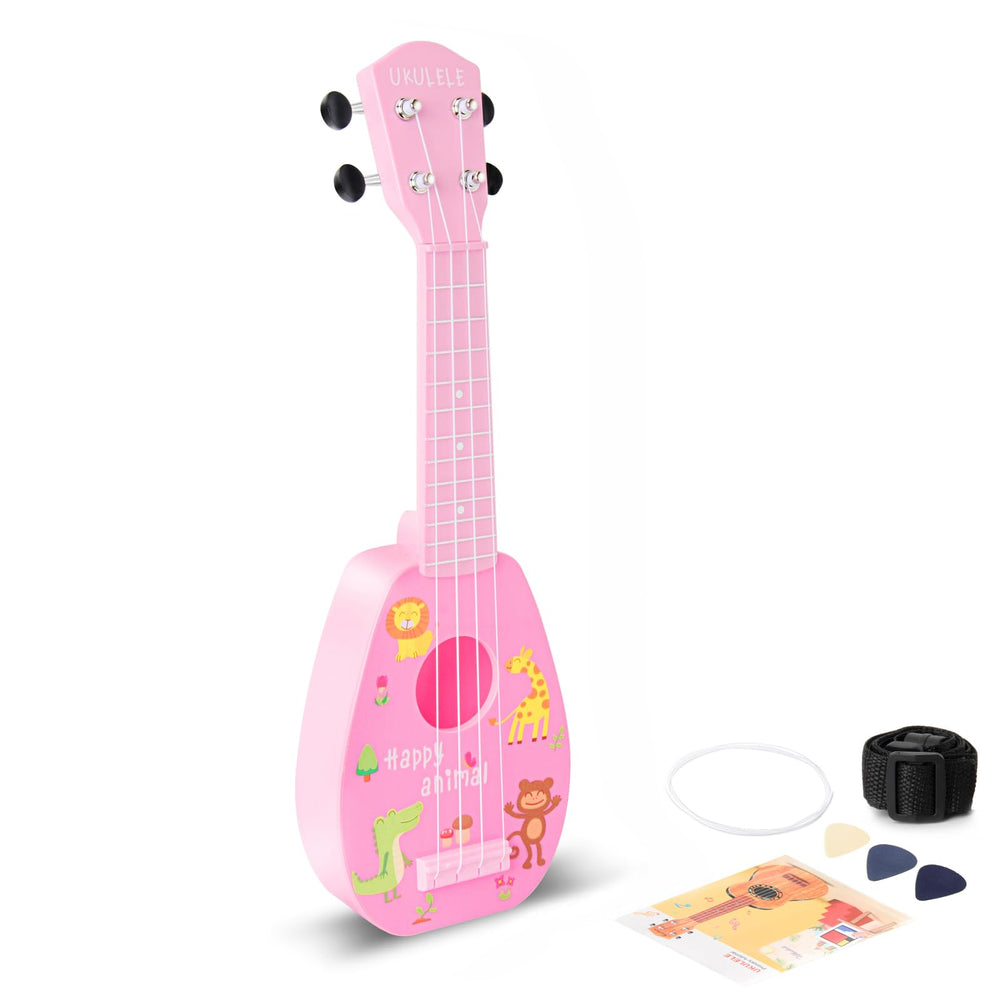 YOLOPARK 17in pink front view guitar, beginner-friendly for tiny hands.