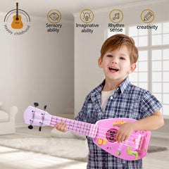 YOLOPARK 17in pink in-use toy guitar, inspiring musical exploration.