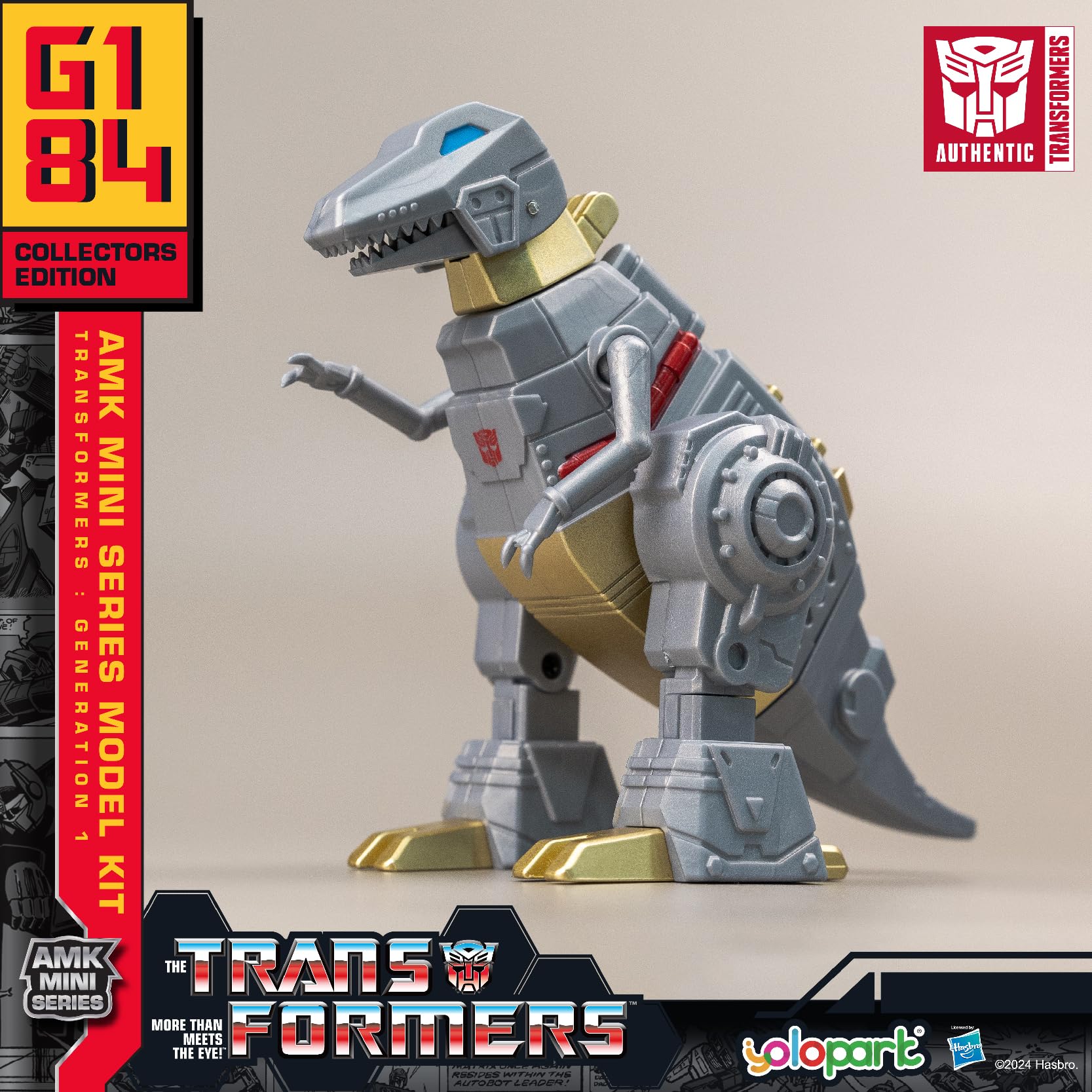YOLOPARK Grimlock dino-mode with movable jaw for dramatic poses.