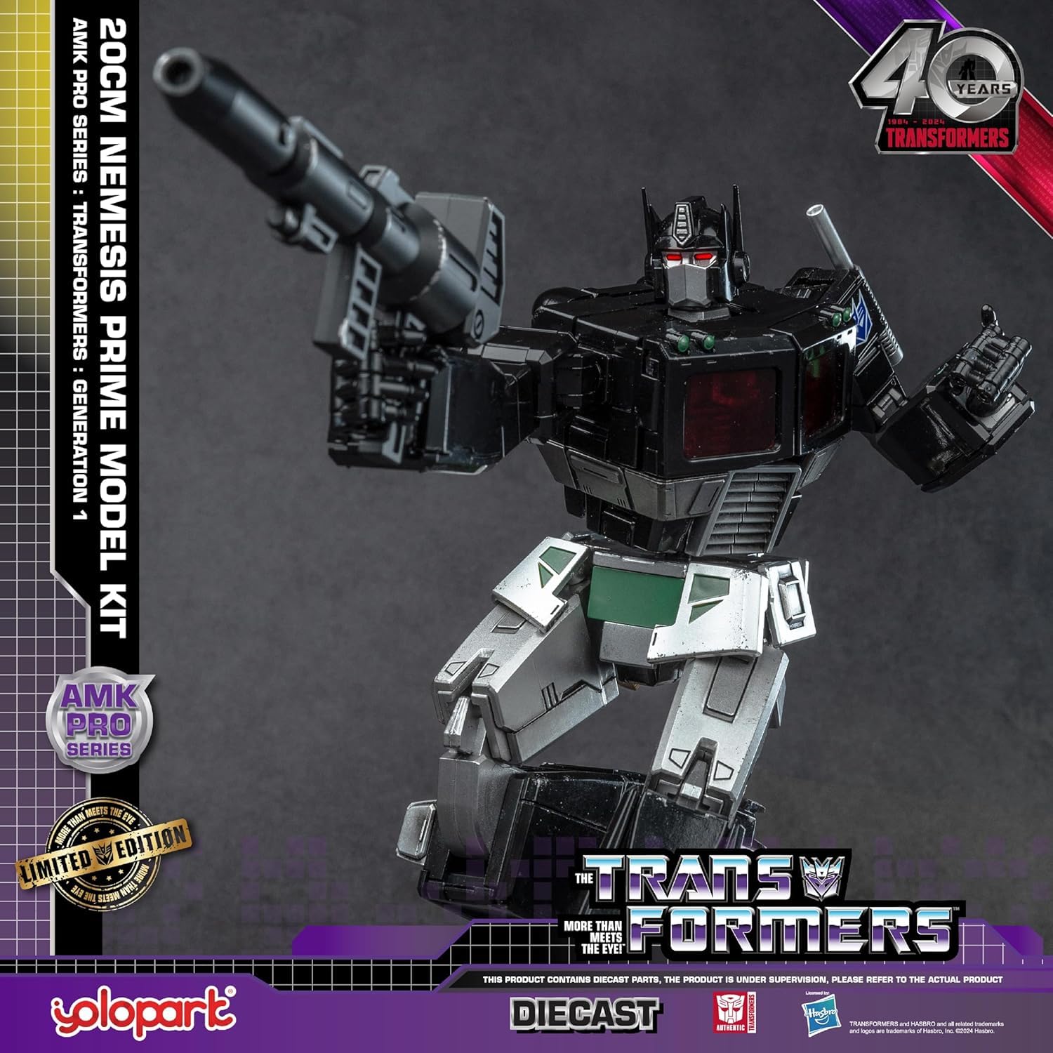 YOLOPARK Nemesis Prime premium diecast accents improve weight and handling.