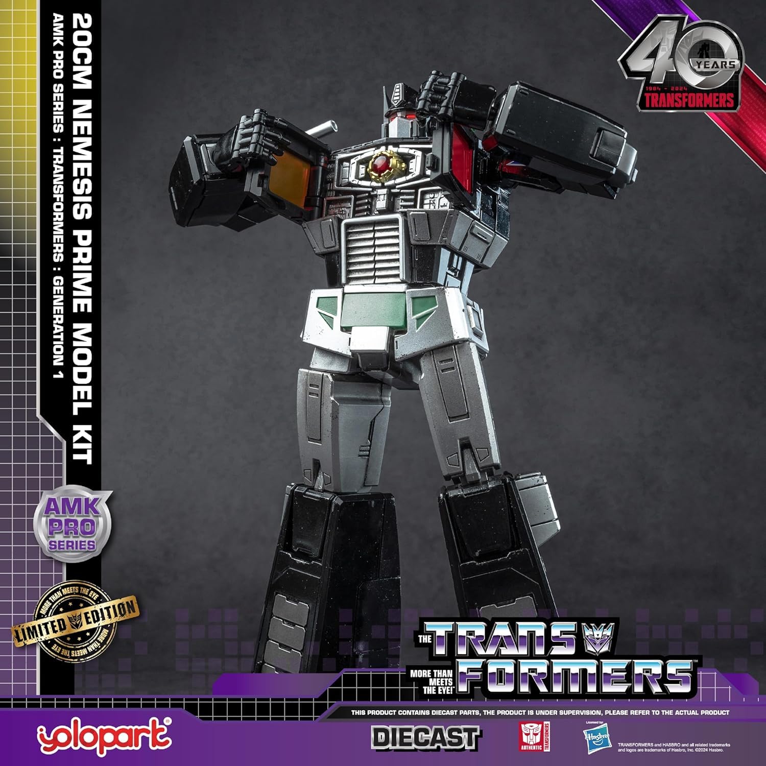 YOLOPARK Nemesis Prime Energon base and stand enable dynamic display poses.