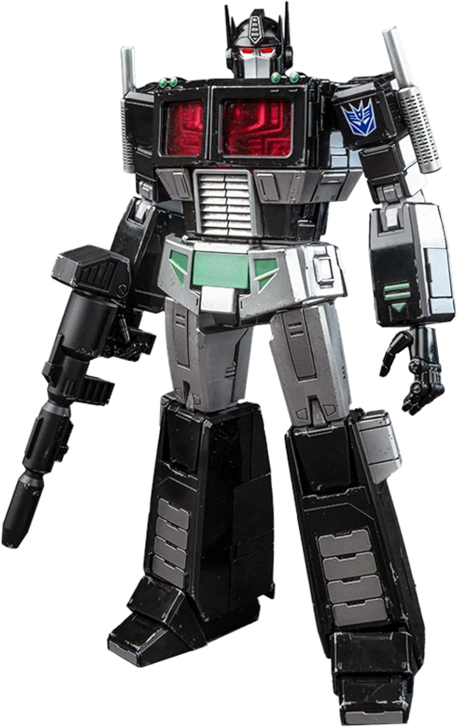YOLOPARK Nemesis Prime front view highlights weathered detailing for dramatic display.
