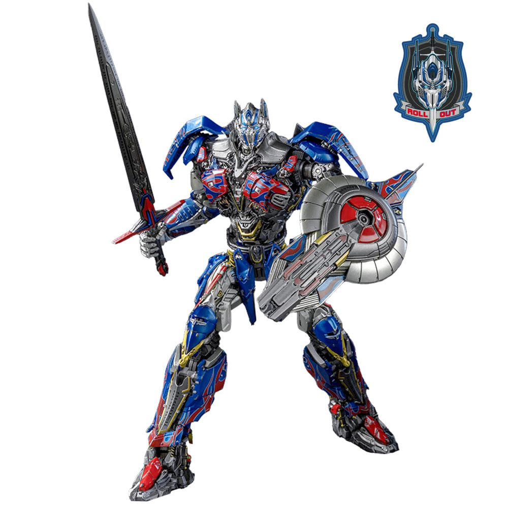 YOLOPARK Transformers MV5 Optimus Prime figure close-up paintwork for realistic display.