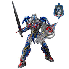 YOLOPARK Transformers MV5 Optimus Prime figure close-up paintwork for realistic display.
