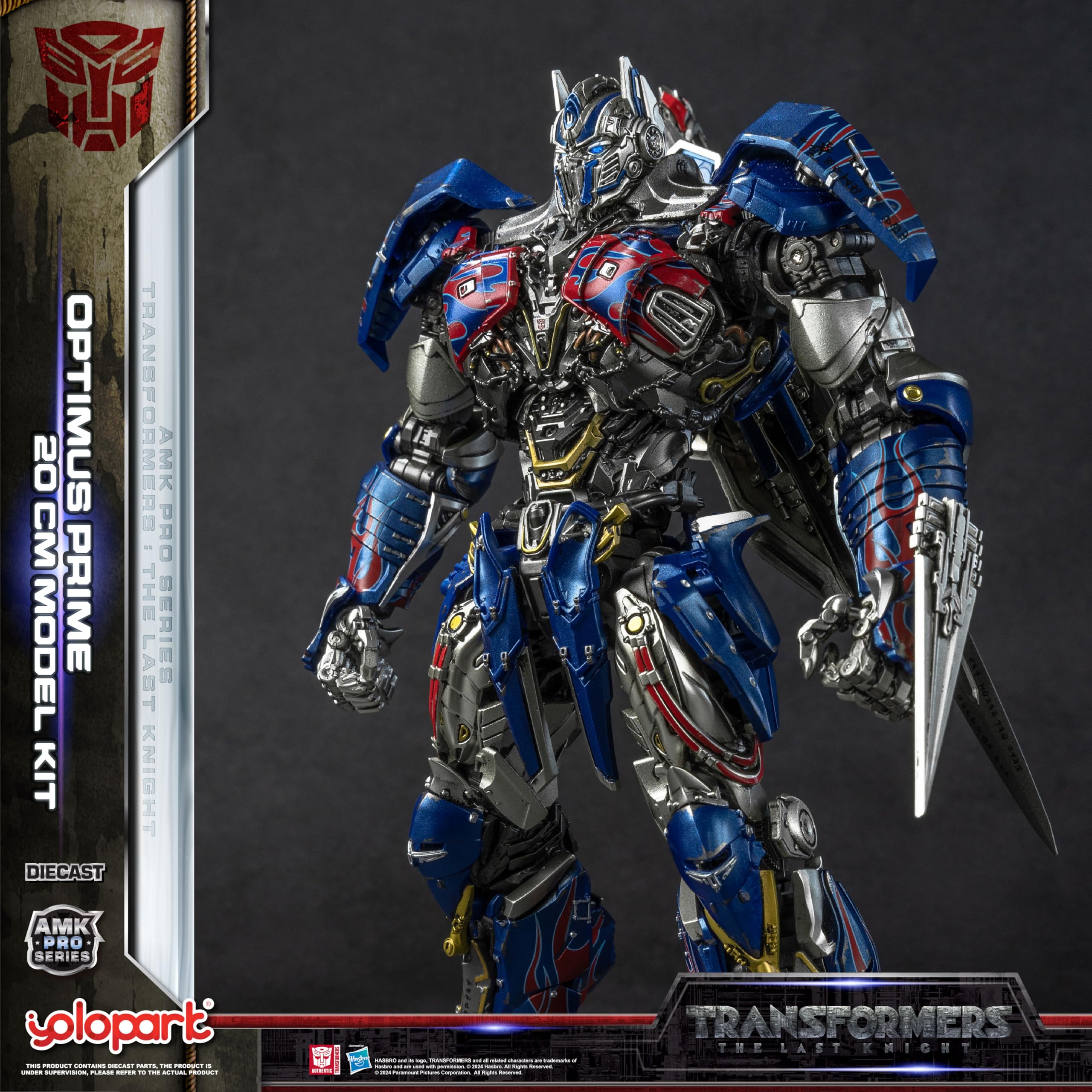 YOLOPARK MV5 Optimus Prime sword and shield showcase dynamic action-ready accessories.