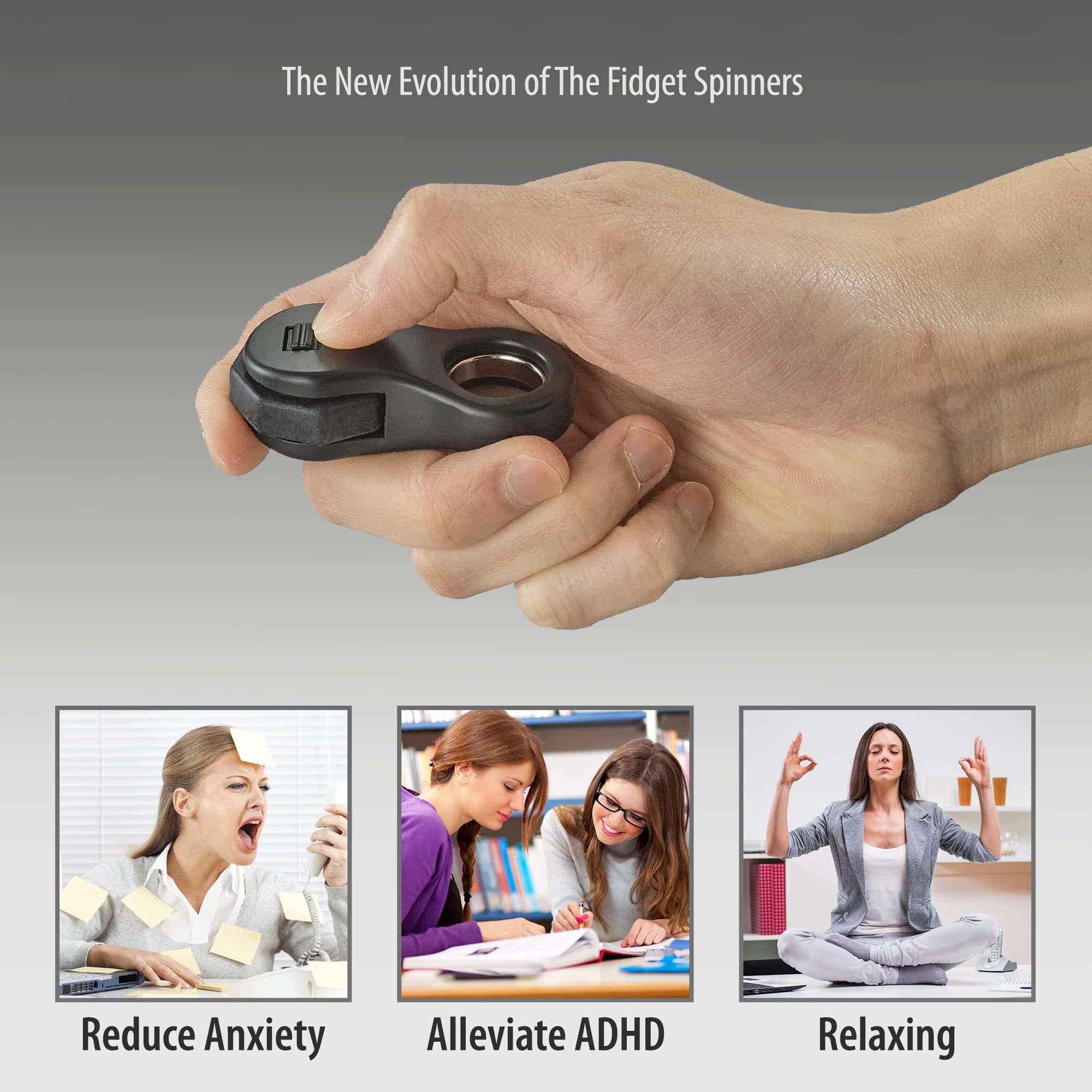 Yolscue fidget spinner on desk delivering quiet, portable focus aid