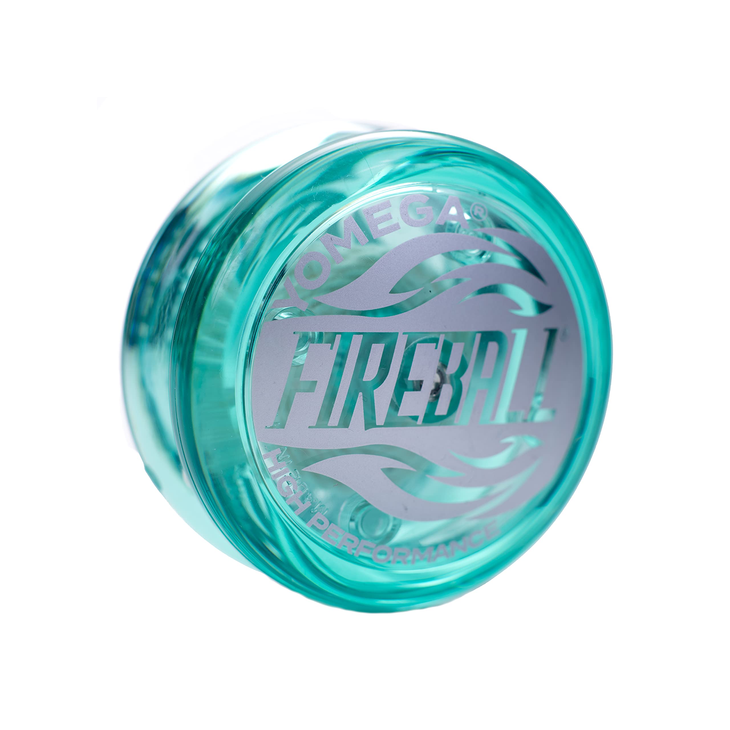 Yomega Fireball Teal YoYo shows a compact round polycarbonate body for smooth spins.