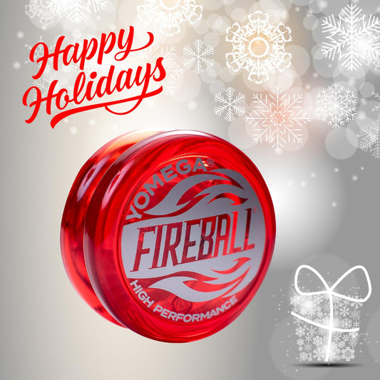 Yomega Fireball yo-yo red in hand performing smooth string tricks.