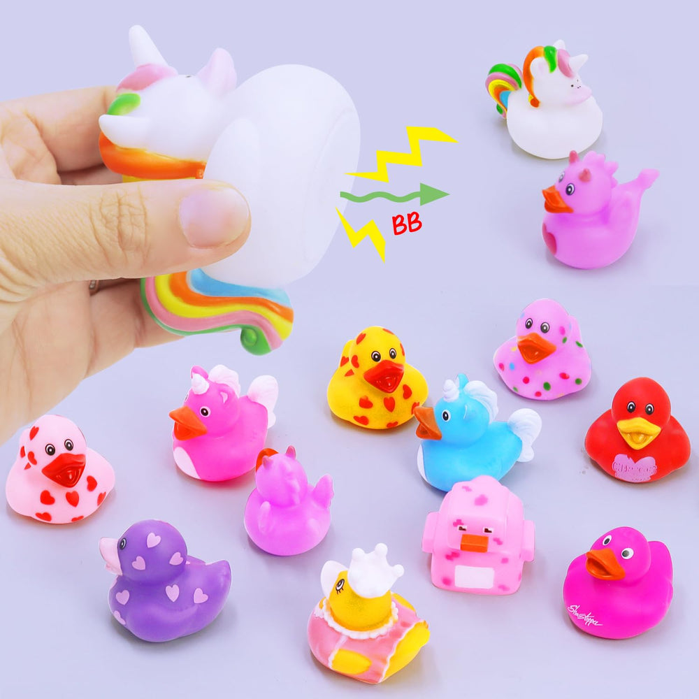 Yomwet squeaky bath ducks provide tactile fun during water play.