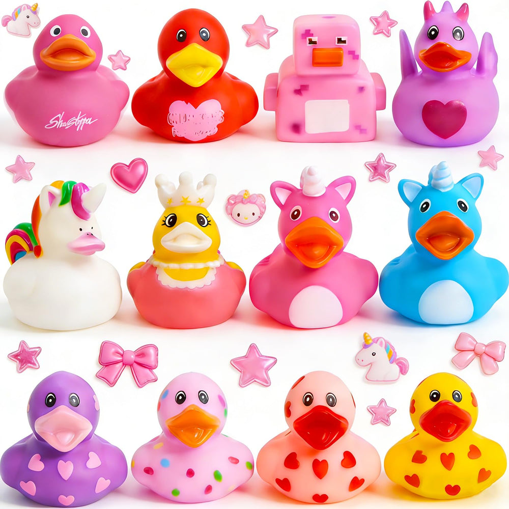 Yomwet Valentines 12-pack duck toys for bath time and gifting.