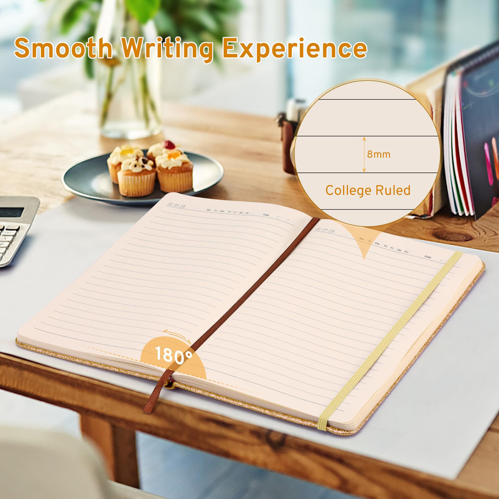 Yonavita Gold Glitter Notebook includes a sparkly ballpoint pen for writing fun.